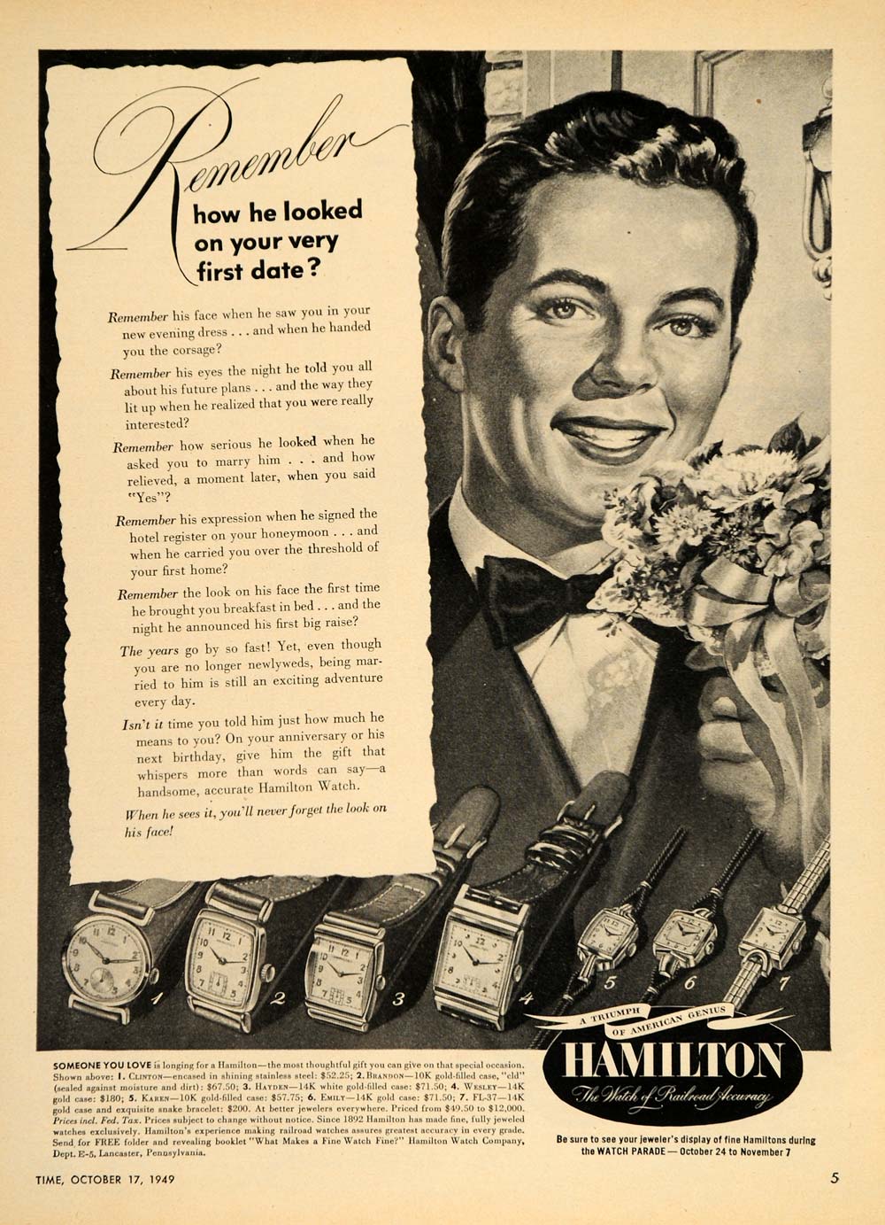 1949 Ad Hamilton Watches Clinton Brandon Hayden FL-37 - ORIGINAL ADVER ...