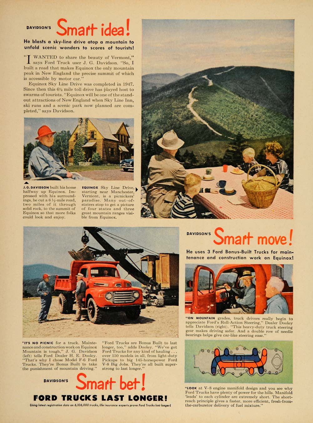 1949 Ad Ford Trucks J. G. Davidson Equinox Sky Line Dr. - ORIGINAL TM1
