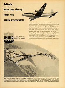 1948 Ad United Air Lines Plane Travel Main Line Airway - ORIGINAL TM1