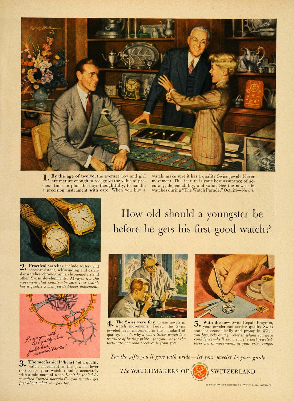 1949 Ad Watchmakers of Switzerland Jewelry Store Shop - ORIGINAL ADVERTISING TM1