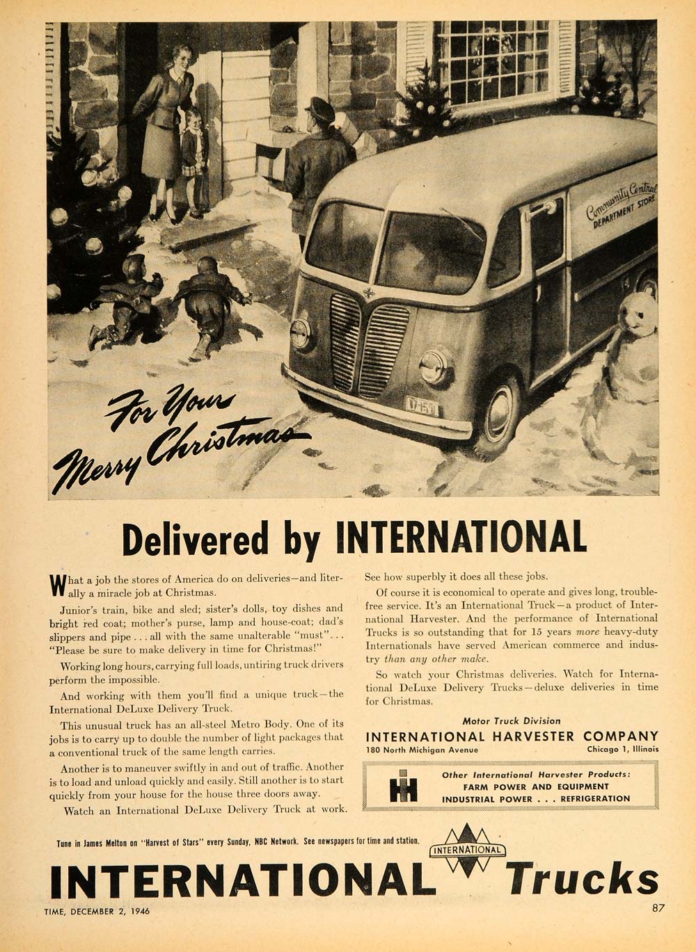 1946 Ad International Trucks Christmas Delivery Snow IH - ORIGINAL TM1