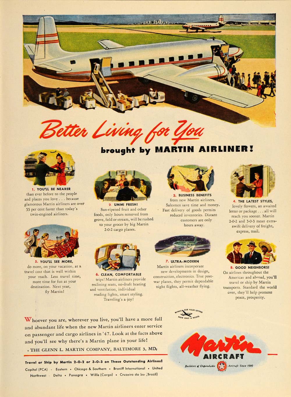1946 Ad Martin Aircraft 1947 Airliner Airplane Tarmac - ORIGINAL ADVERTISING TM1