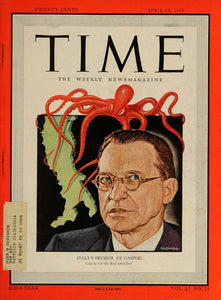 1948 Cover TIME Alcide De Gasperi Ernest Hamlin Baker - ORIGINAL TM1