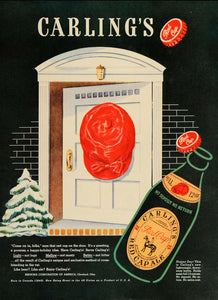 1947 Ad Carling's Red Cap Ale Beer Bottle Christmas - ORIGINAL ADVERTISING TM1