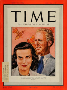 1949 Cover TIME King Leopold III Belgium Mary Liliane - ORIGINAL TM1