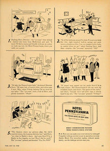 1948 Ad Hotel Pennsylvania Statler New York NYC Cartoon - ORIGINAL TM1