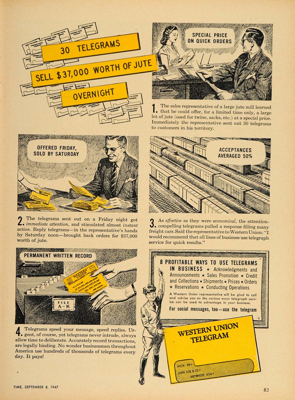 1947 Ad Western Union Telegram Jute Business Office - ORIGINAL ADVERTISING TM1