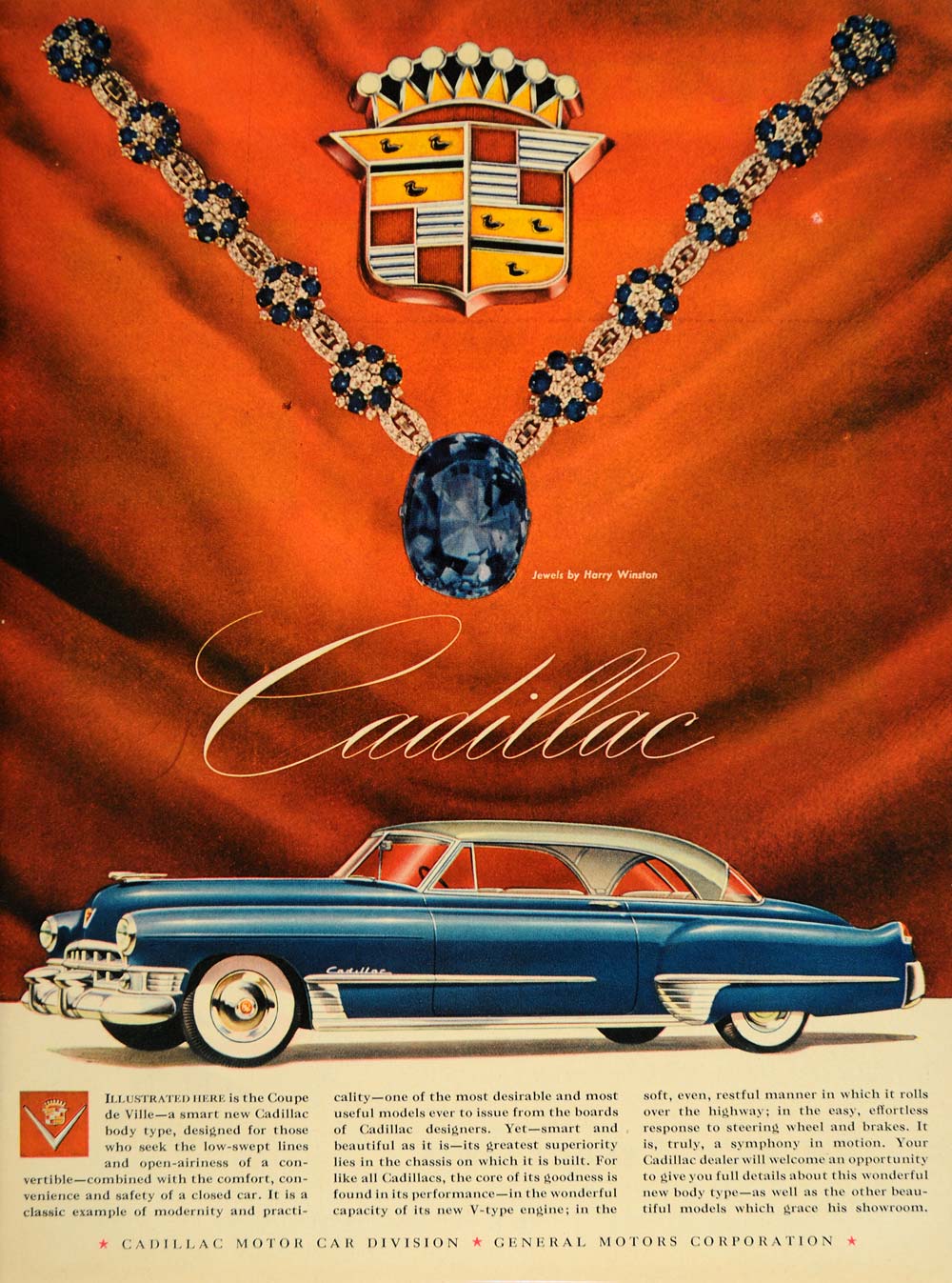1949 Ad Cadillac Coupe de Ville Car Harry Winston Jewel - ORIGINAL TM1
