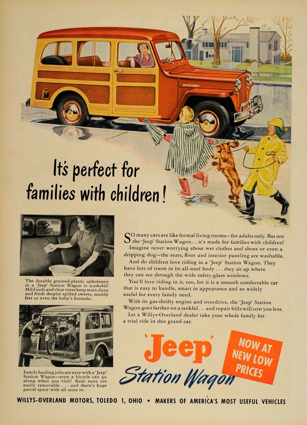 1949 Ad Willys Jeep Station Wagon Woodie Children Dog - ORIGINAL ADVERTISING TM1