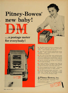 1949 Ad Pitney Bowes Postage Meter Desk Model DM Stamp - ORIGINAL TM1