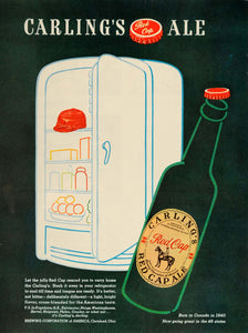 1947 Ad Carling's Red Cap Ale Beer Bottle Refrigerator - ORIGINAL TM1