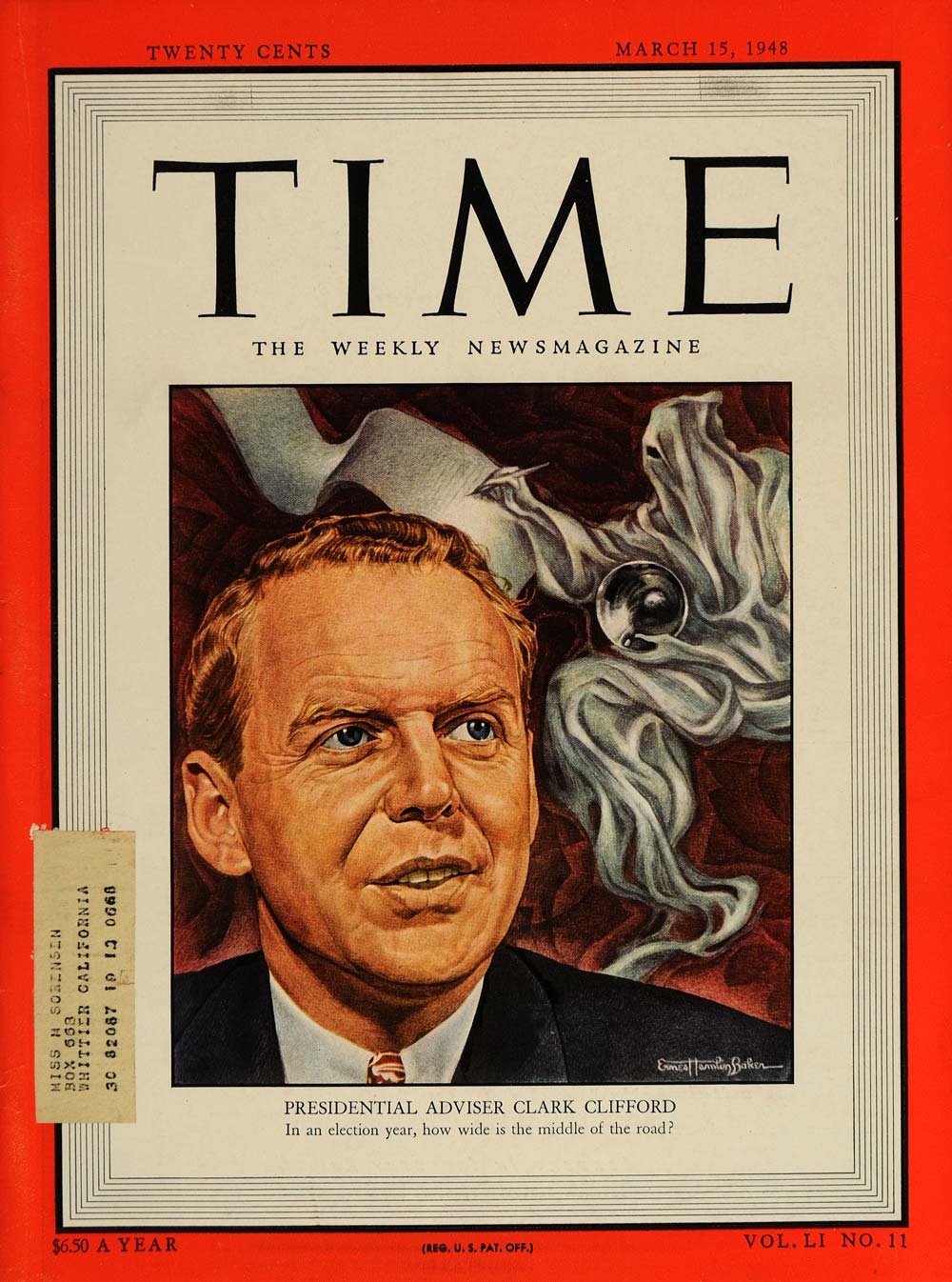 1948 TIME Cover Clark McAdams Clifford Ernest H. Baker - ORIGINAL TM1