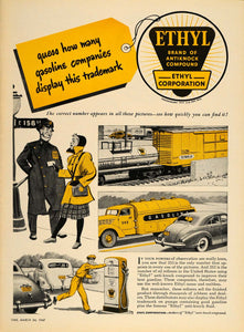 1947 Ad Ethyl Antiknock Compound Gasoline Pump Tanker - ORIGINAL ADVERTISING TM1