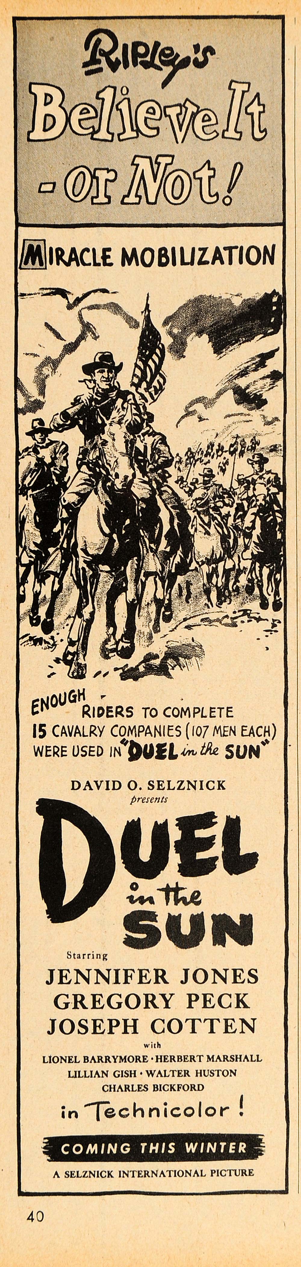 1946 Ad Movie Duel in the Sun Jennifer Jones Cavalry - ORIGINAL ADVERTISING TM1