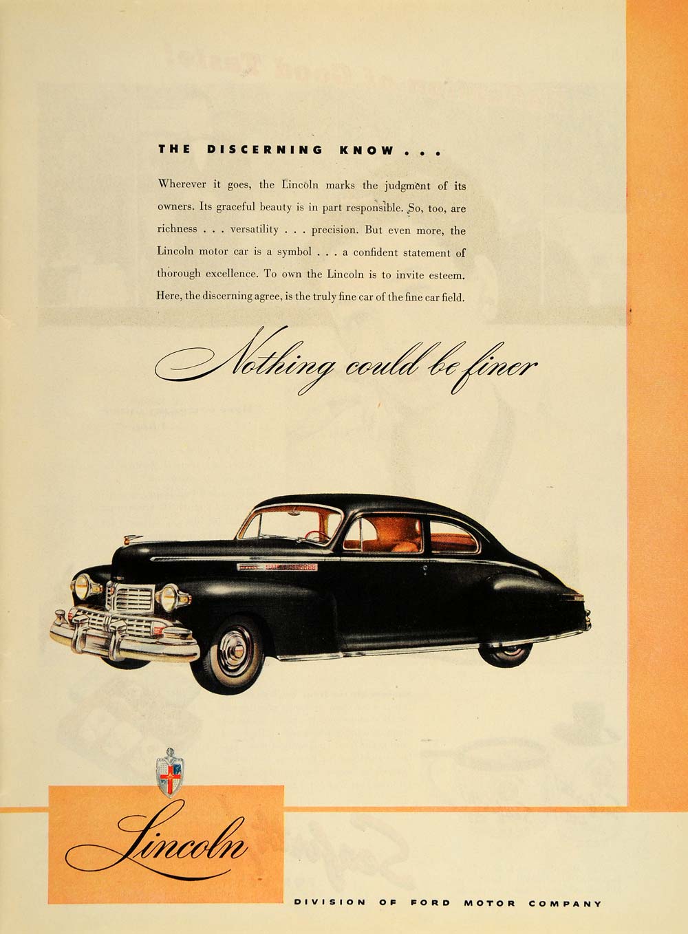 1946 Ad Lincoln Black Sedan Automobile Car Luxury Auto - ORIGINAL TM1
