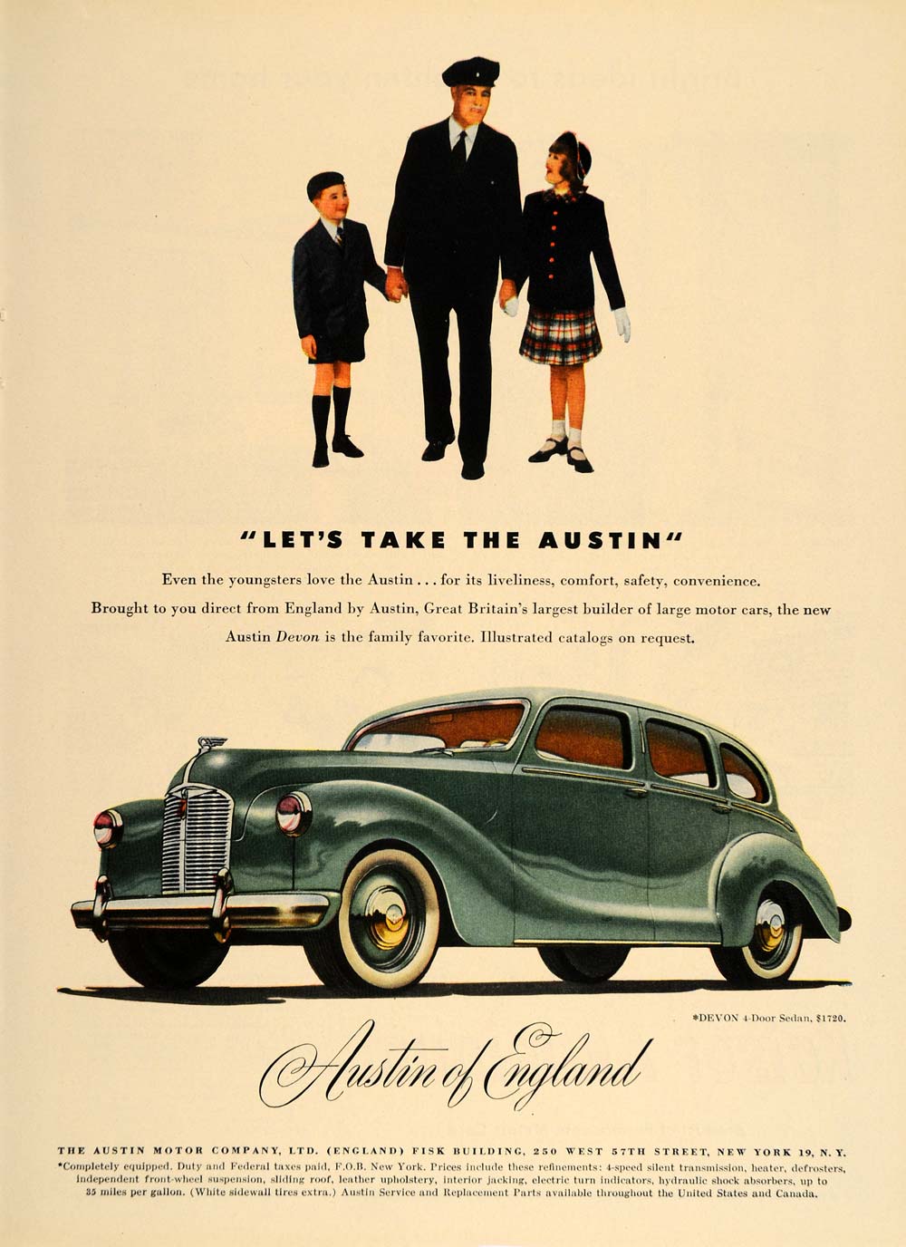 1948 Ad Austin Devon Green 4-Door British Automobile - ORIGINAL ADVERTISING TM1