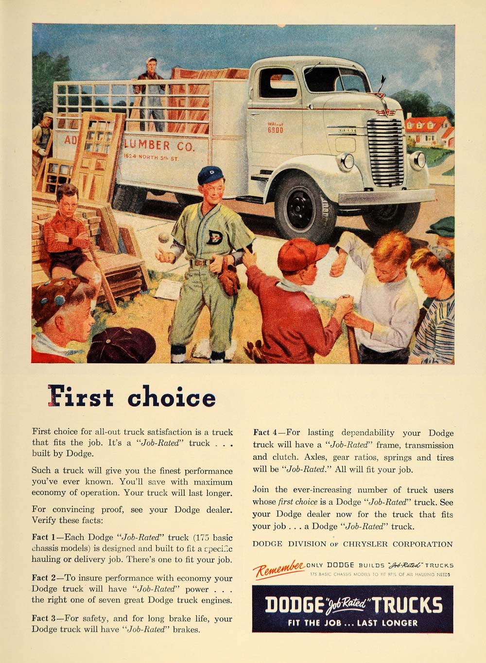 1947 Ad Dodge Truck Little League Baseball Game Boys - ORIGINAL ADVERTISING TM1