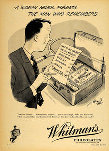 1949 Ad Whitman's Chocolates Sampler Box Roland Coe - ORIGINAL ADVERTISING TM1