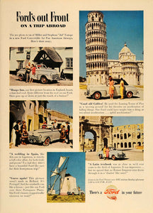 1948 Ad White Ford Convertible Car Leaning Tower Pisa - ORIGINAL ADVERTISING TM1