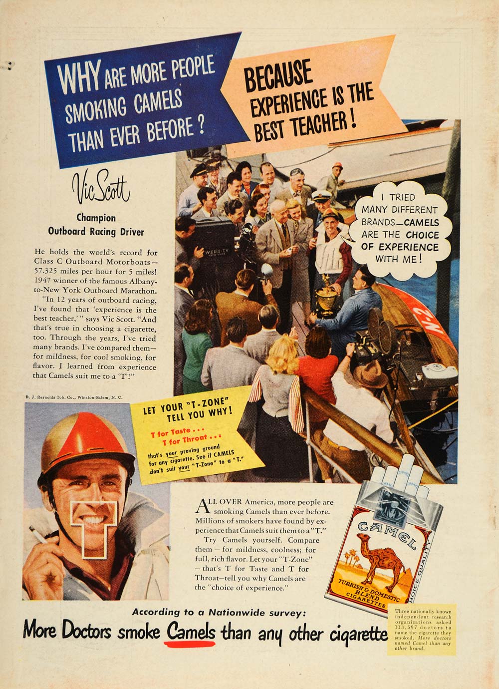 1948 Ad Camel Cigarettes Vic Scott Outboard Racing