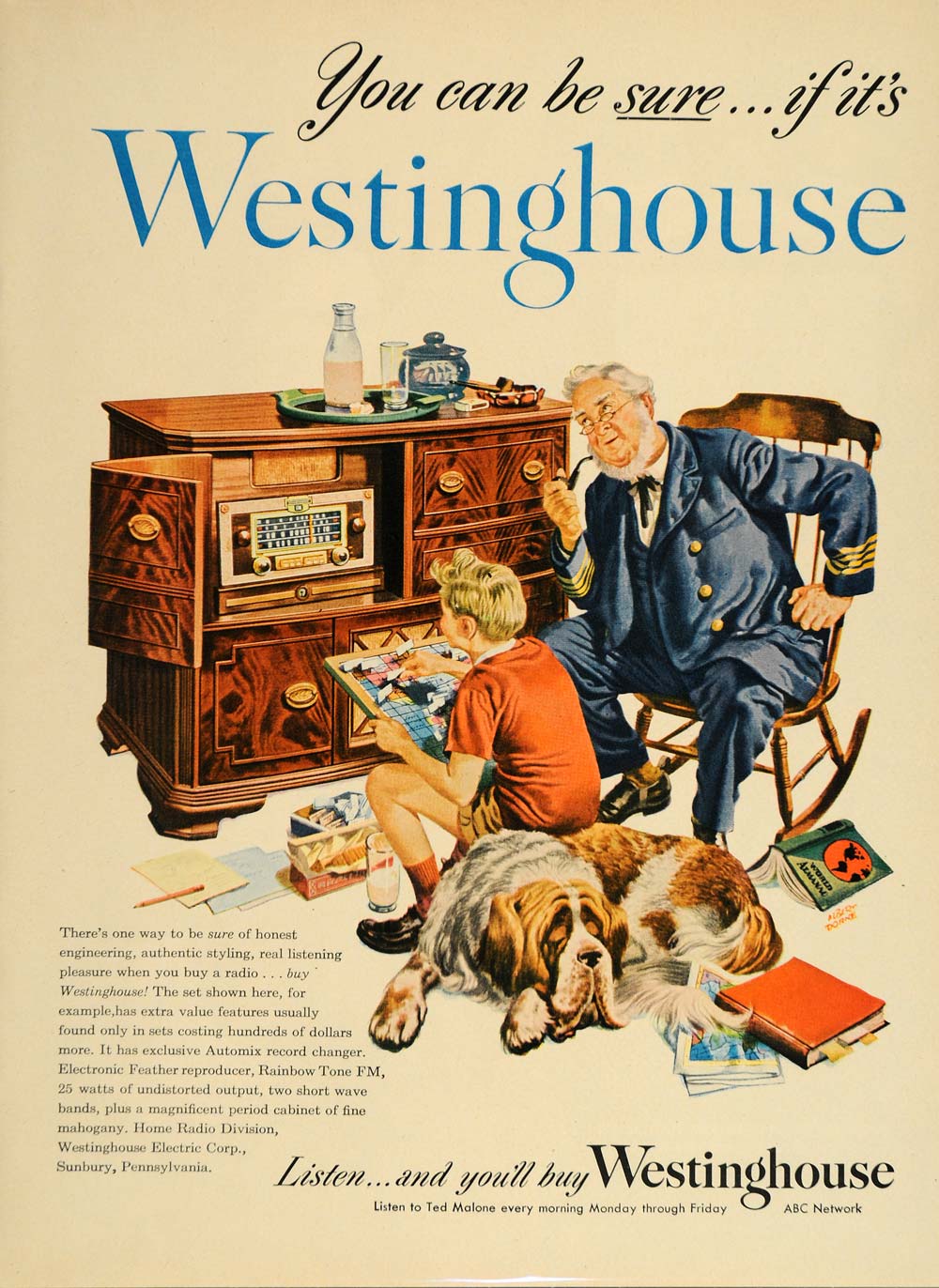 1948 Ad Westinghouse Radio Cabinet Set Albert Dorne - ORIGINAL ADVERTISING TM1