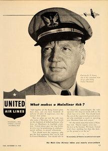 1948 Ad United Air Lines Captain R.T. Freng Pilot Plane - ORIGINAL TM1