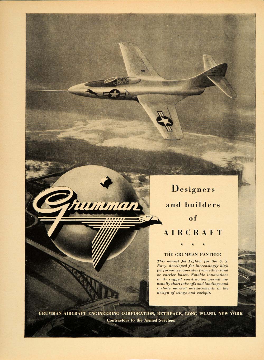 1948 Ad Grumman Panther U.S. Navy Jet Fighter Airplane - ORIGINAL TM1