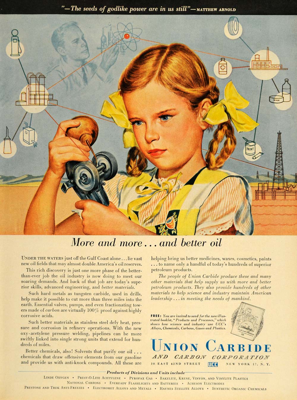 1948 Ad Union Carbide Girl Roller Skates Oil Well Can - ORIGINAL ADVERTISING TM1