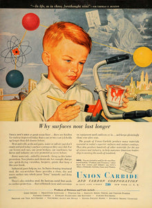 1948 Ad Union Carbide Boy Painting Bike Paint Brush Can - ORIGINAL TM1
