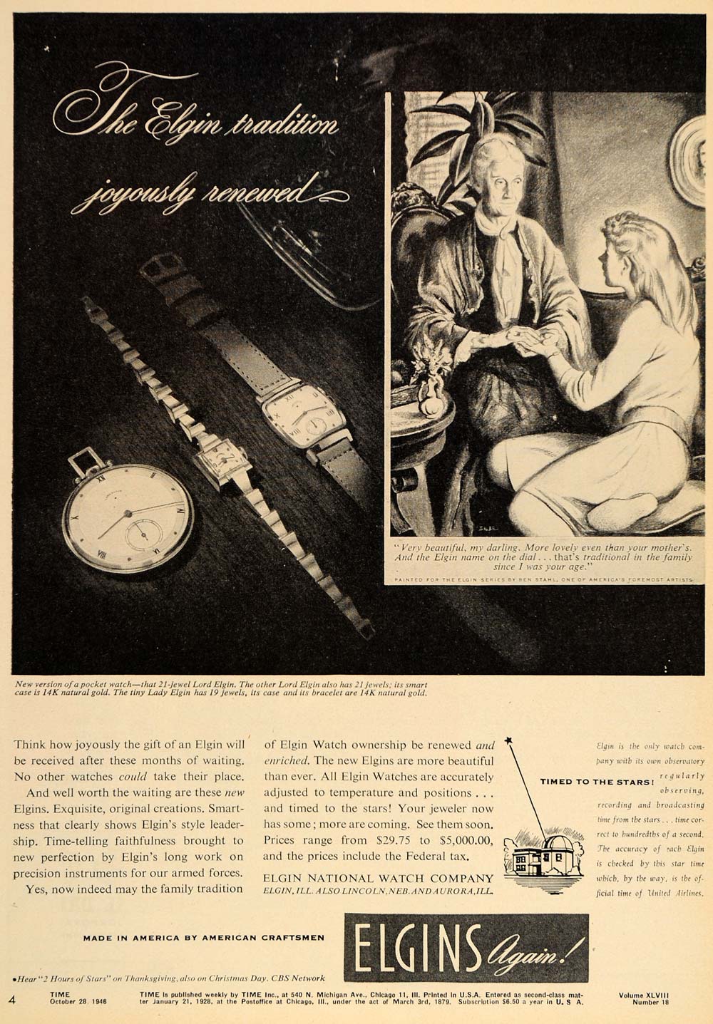 1946 Ad Elgin Watch Pocket Wristwatch Grandmother Lady - ORIGINAL TM1