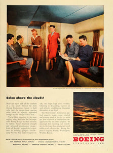 1946 Ad Boeing Stratocruiser Lounge Airplane Stewardess - ORIGINAL TM1