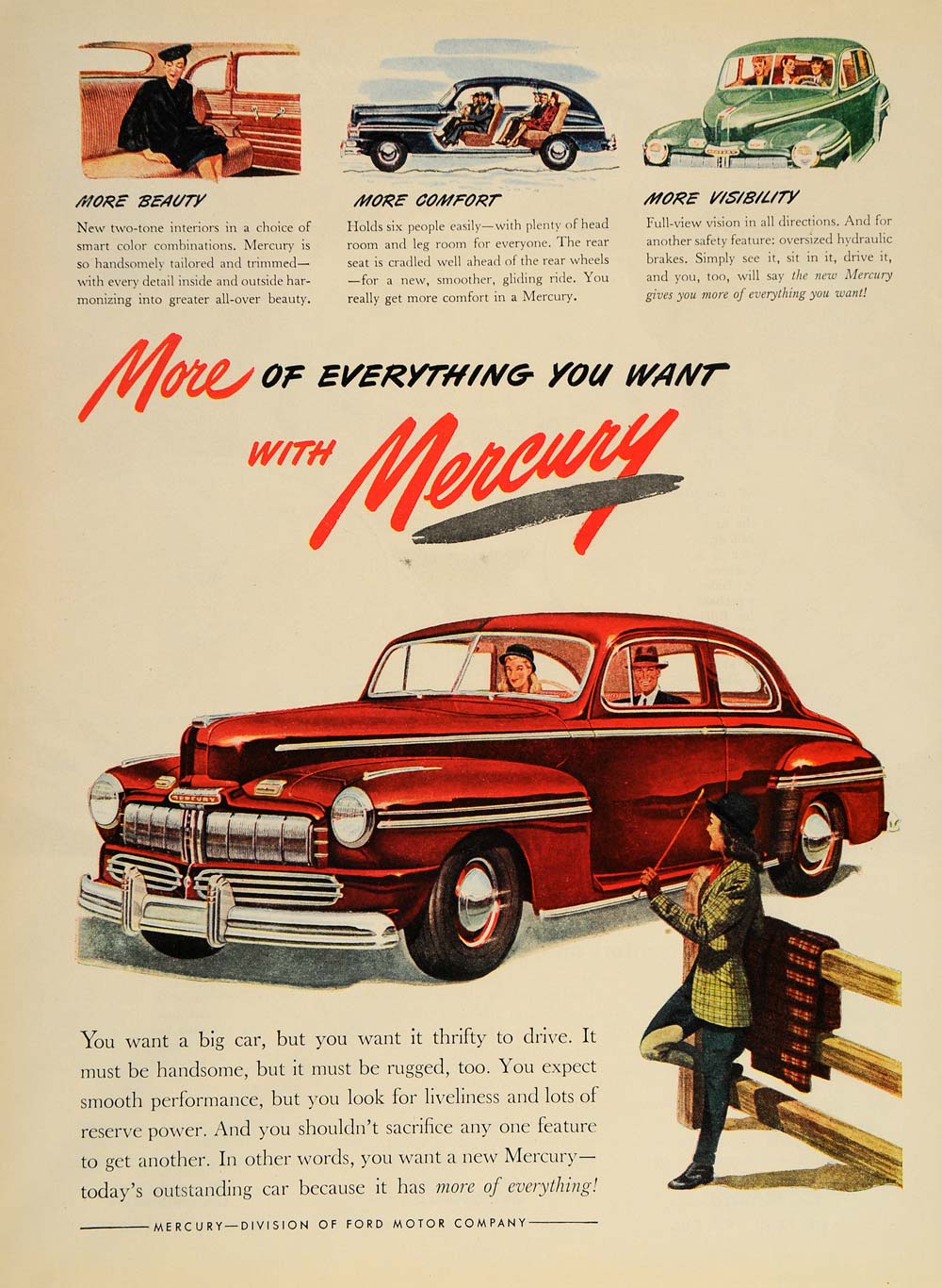 1946 Ad Vintage Red Mercury Ford Automobile Sedan Car - ORIGINAL ADVERTISING TM1