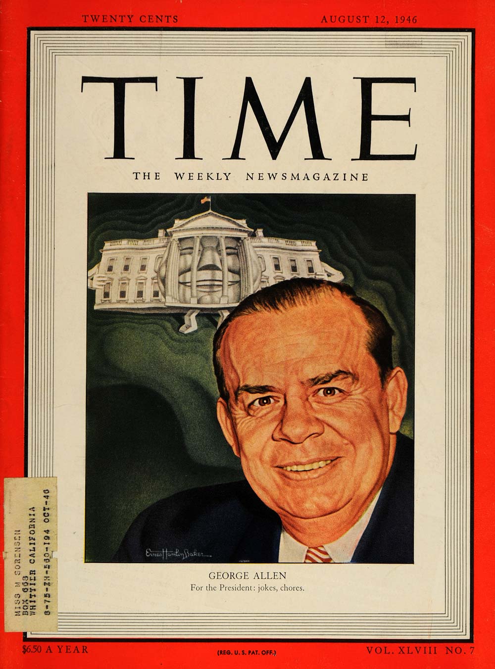 1946 TIME Cover George Edward Allen Ernest H. Baker - ORIGINAL TM1