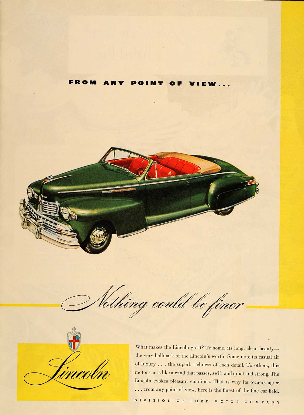 1946 Ad Green Lincoln Convertible Automobile Car Auto - ORIGINAL ADVERTISING TM1