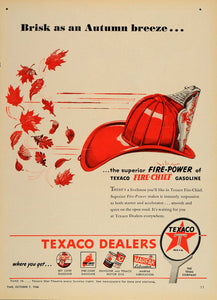 1946 Ad Texaco Fire Chief Gasoline Gas Fireman Hat - ORIGINAL ADVERTISING TM1