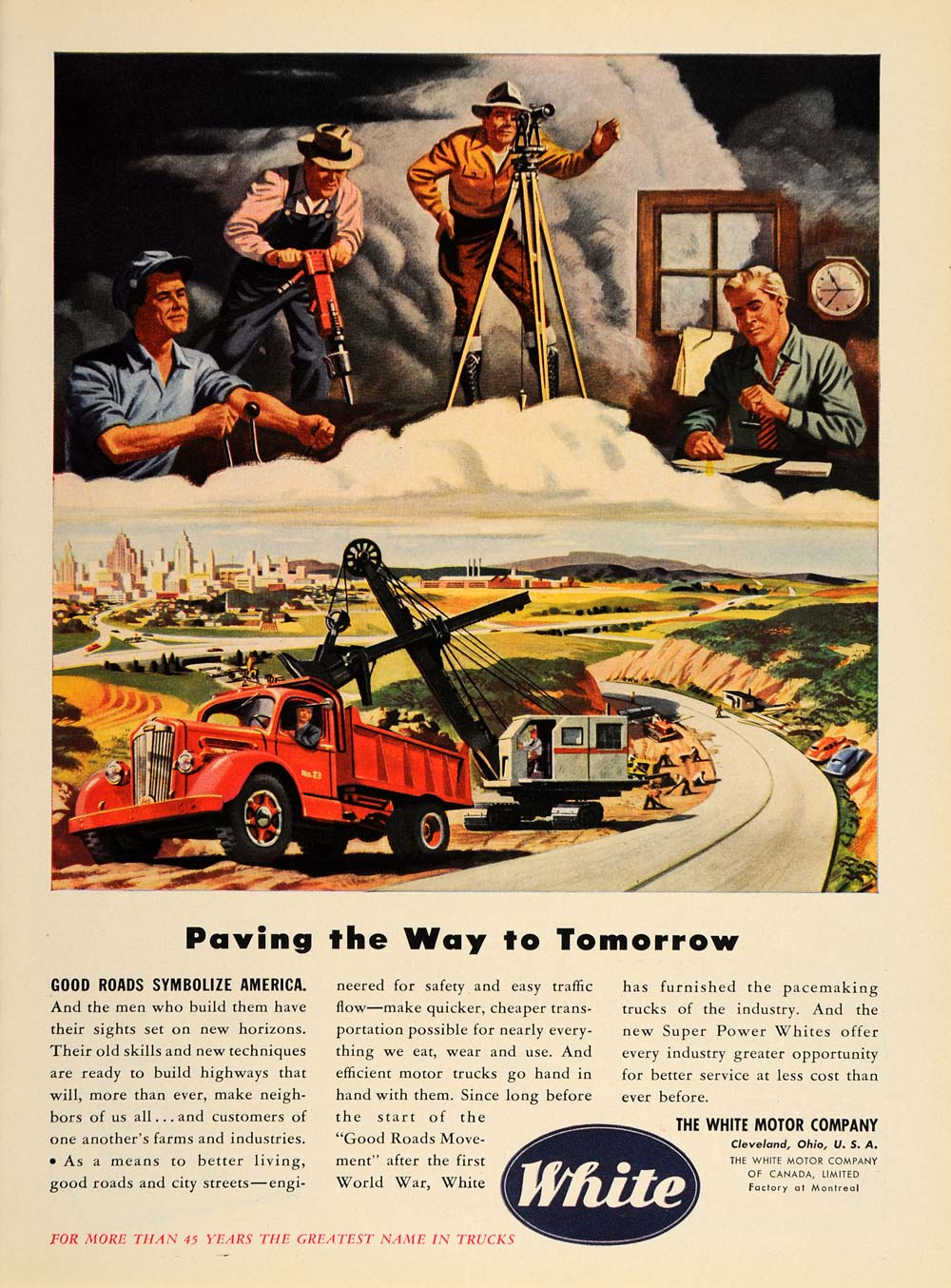 1946 Ad White Trucks Shovel Surveyors Road Construction - ORIGINAL TM1