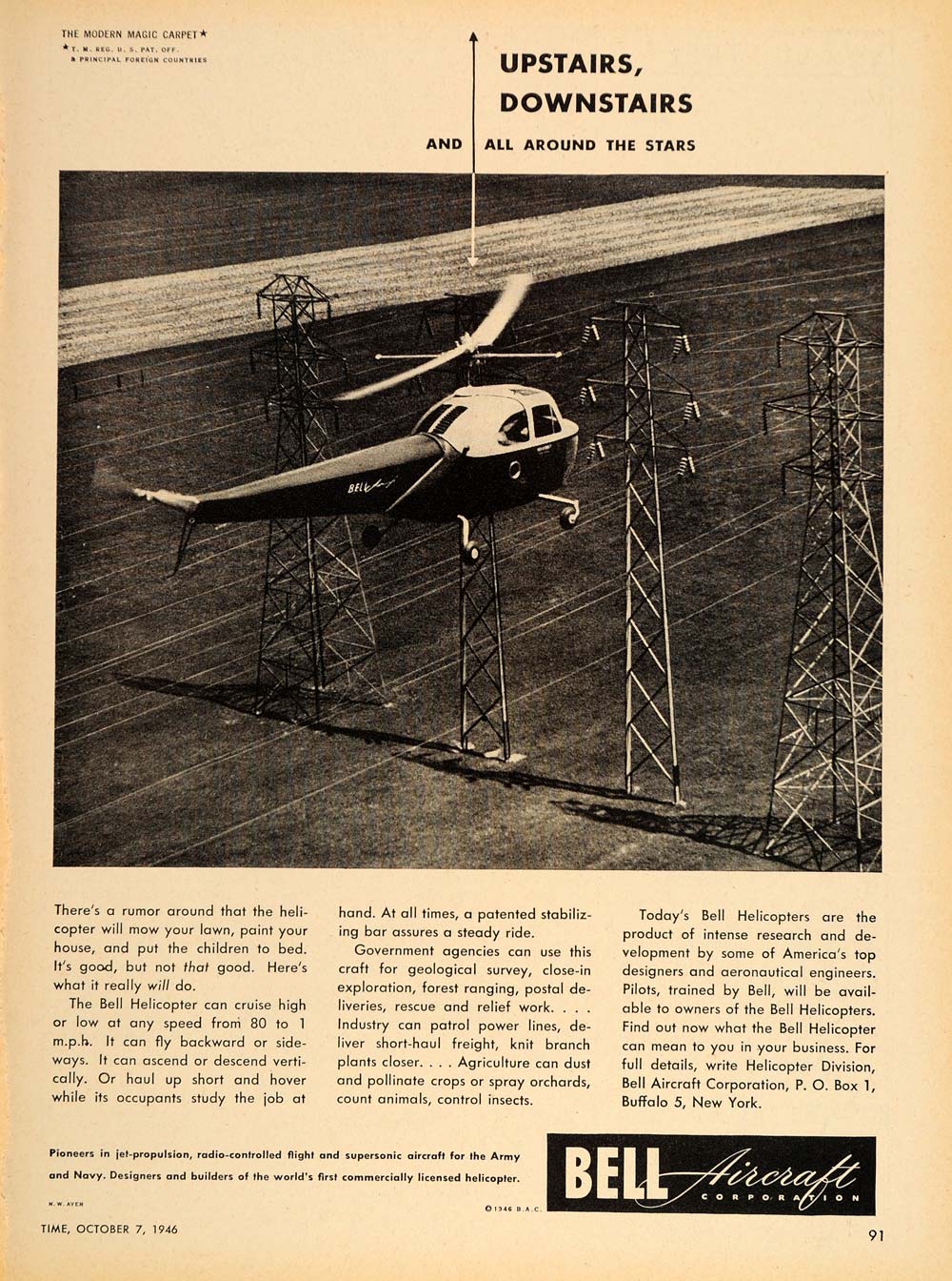 1946 Ad Bell Helicopter Chopper Transmission Power Line - ORIGINAL TM1