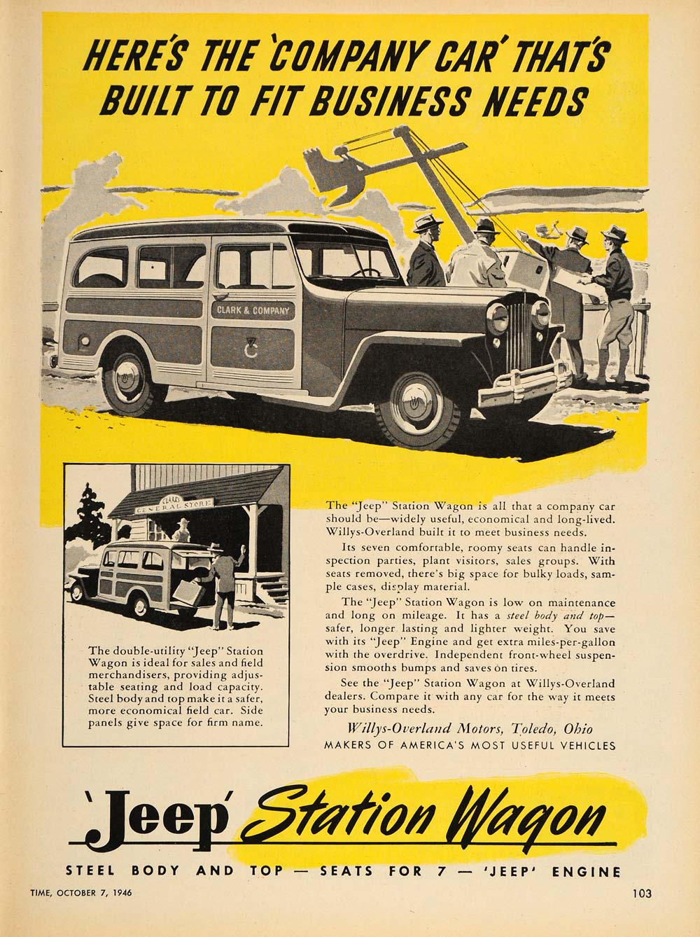 1946 Ad Jeep Station Wagon Willys Overland Toledo OH - ORIGINAL ADVERTISING TM1