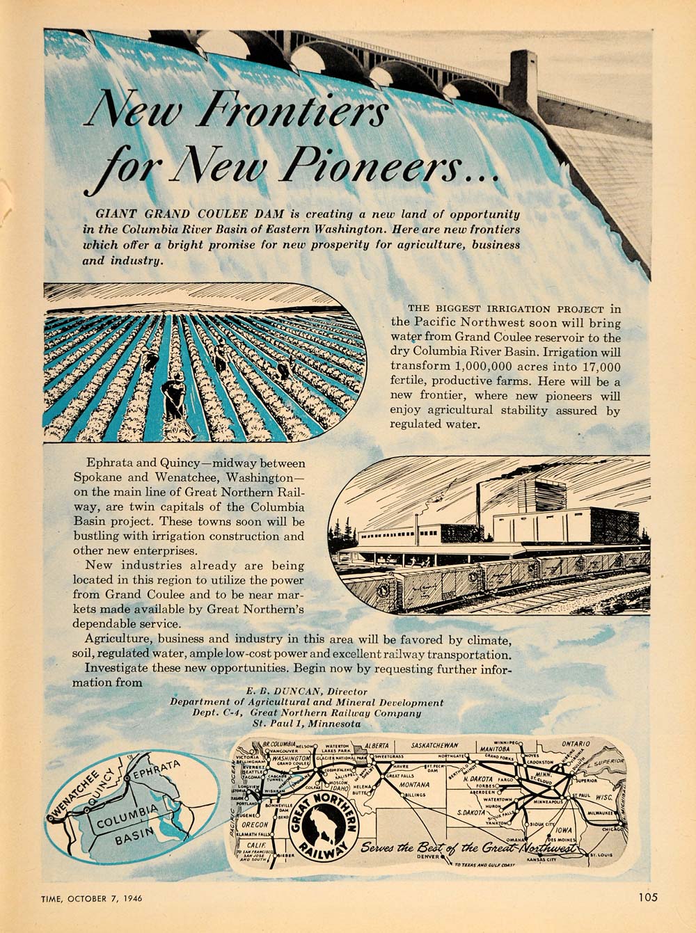 1946 Ad Great Northern Railway Route Grand Coulee Dam - ORIGINAL TM1
