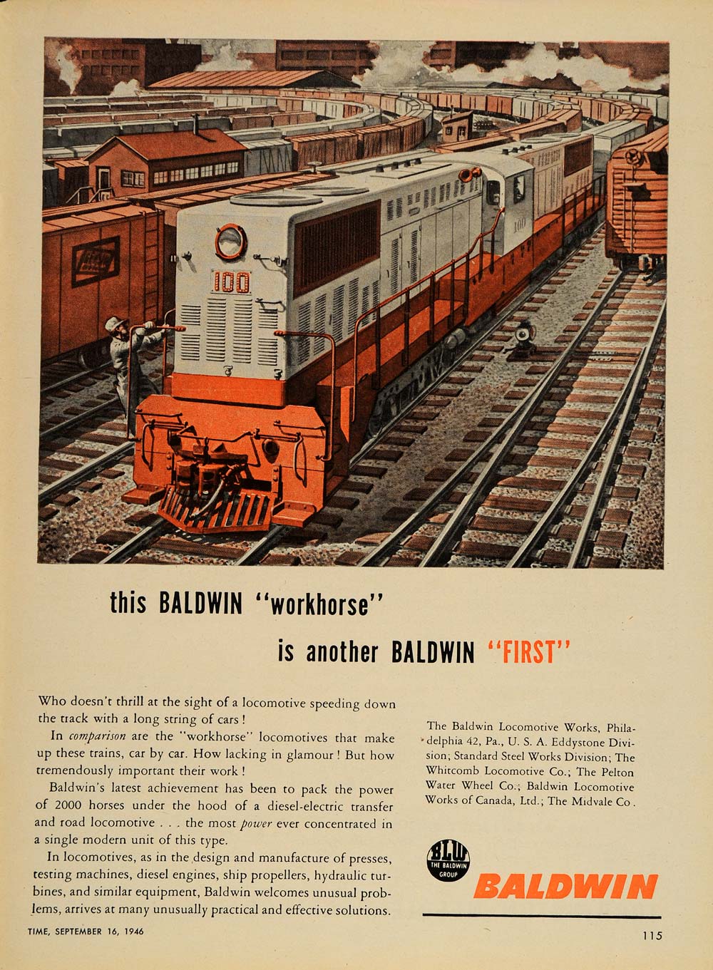 1946 Ad Baldwin Locomotive Train Yard Tracks Railroad - ORIGINAL ADVERTISING TM1