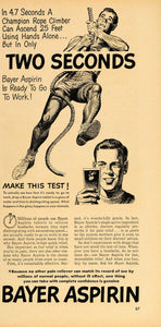 1949 Ad Bayer Aspirin Champion Rope Climber Athlete - ORIGINAL ADVERTISING TM1