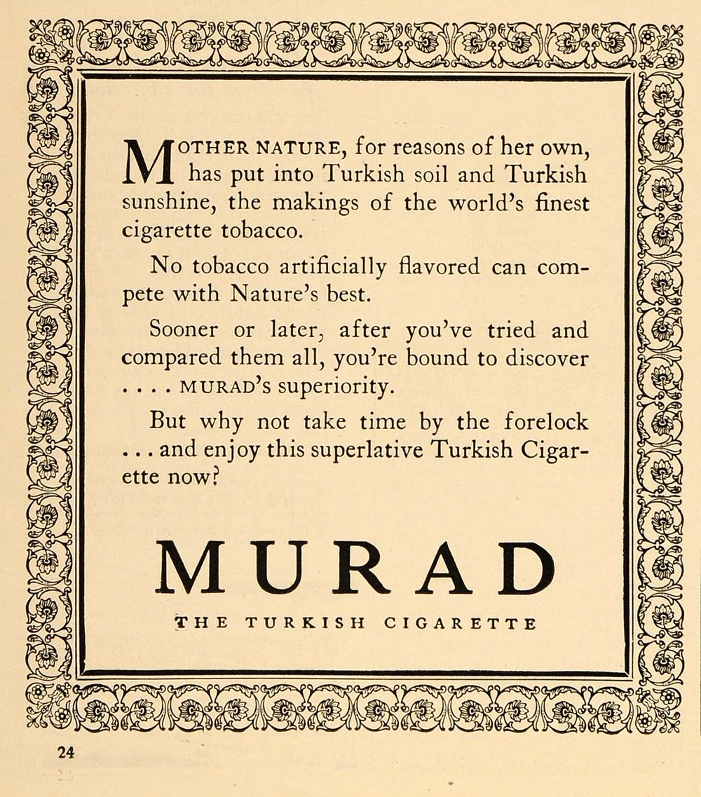 1925 Vintage Ad Murad Turkish Cigarettes Tobacco Turkey