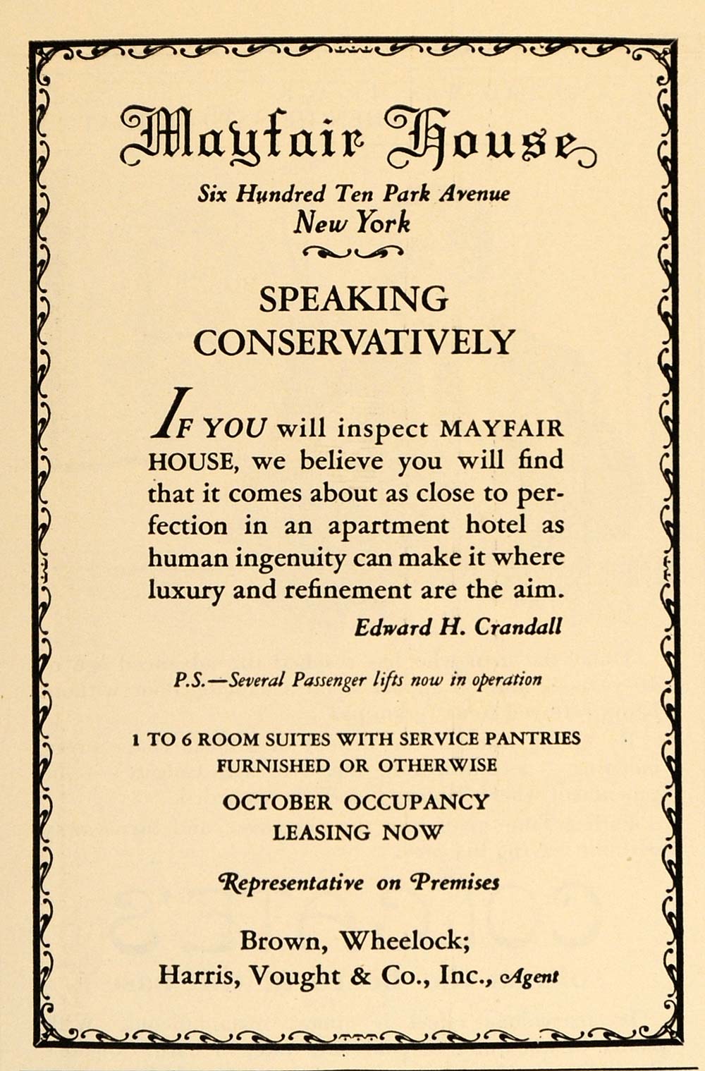 1925 Ad Mayfair House Apartment Hotel 610 Park Ave. NYC - ORIGINAL TM2