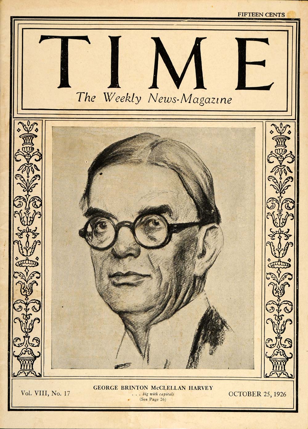1926 TIME Cover George Brinton McClellan Harvey Oct. 25 - ORIGINAL TM2