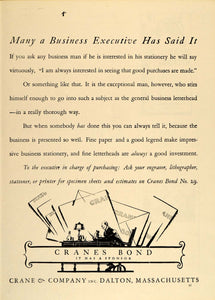 1926 Vintage Ad Crane Bond Writing Paper No. 29 Dalton - ORIGINAL TM2