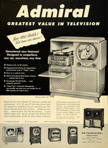 1950 Ad Admiral TV Table Sets Ross Siragusa Whirlpool - ORIGINAL ADVERTISING TM3