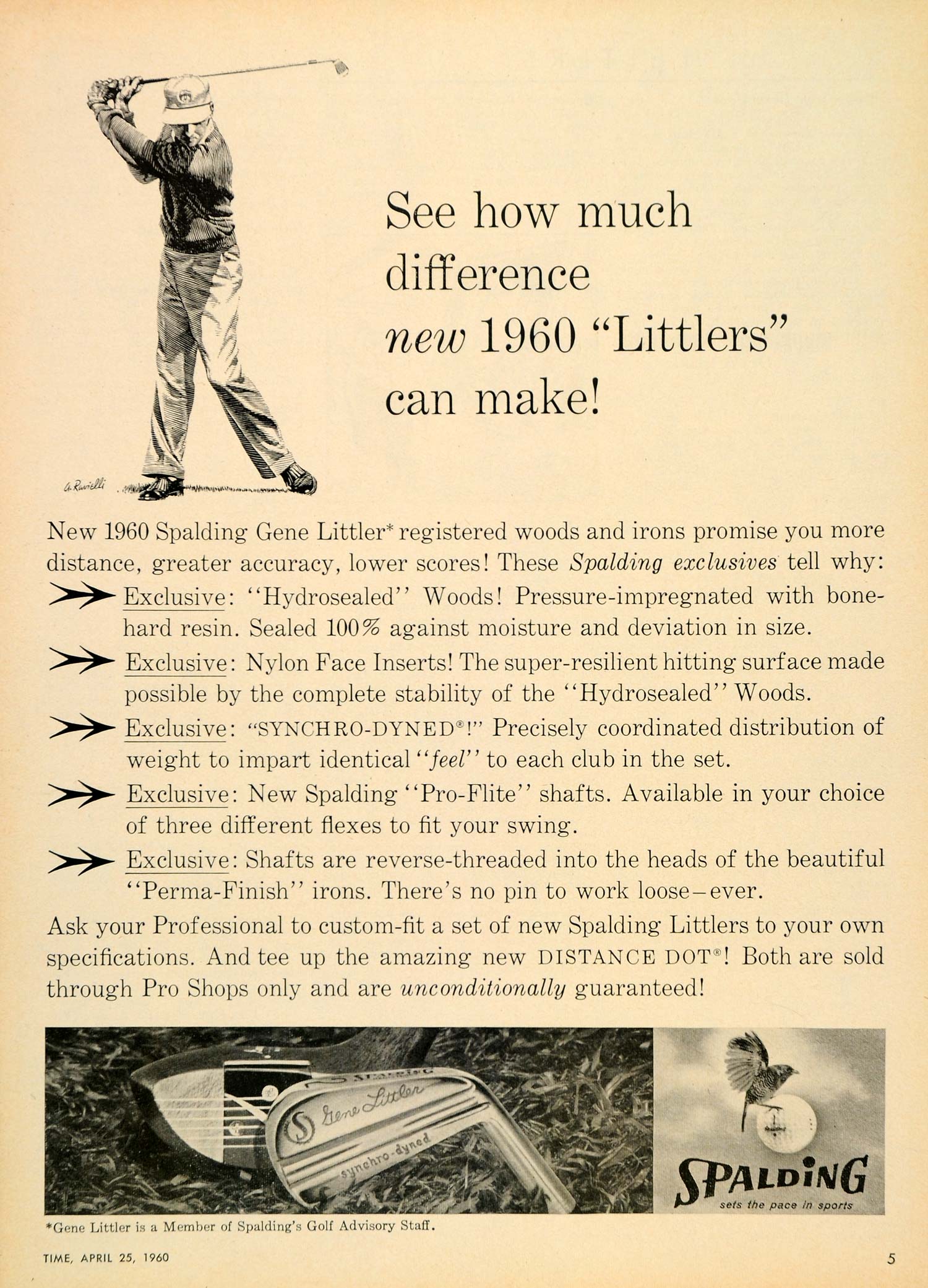 1960 Ad Gene Littler Clubs Pro-Flite Hydrosealed Golf - ORIGINAL ADVERTISING TM3