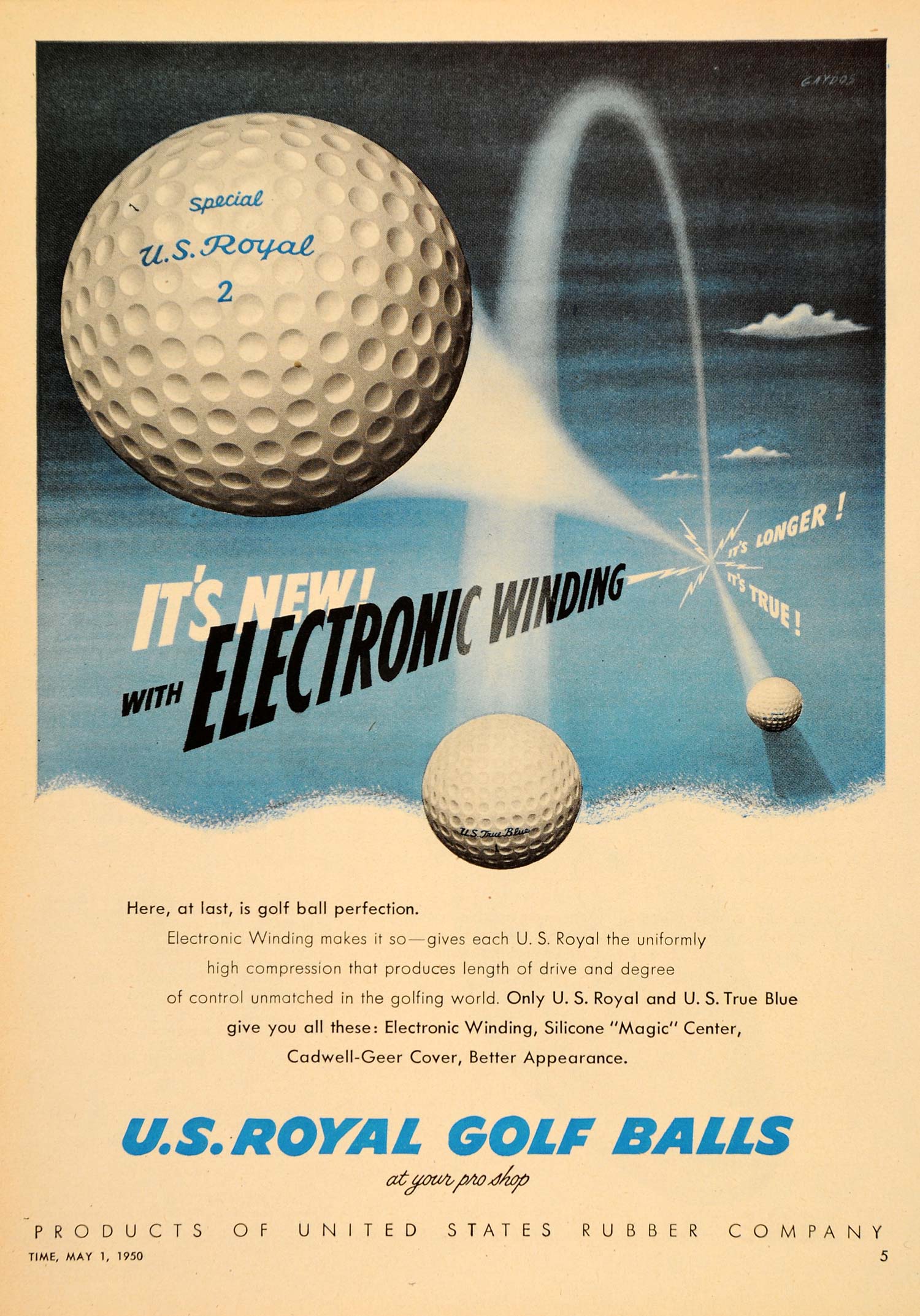 1950 Ad US Royal Golf Balls True Blue Silicone Center - ORIGINAL ADVERTISING TM3