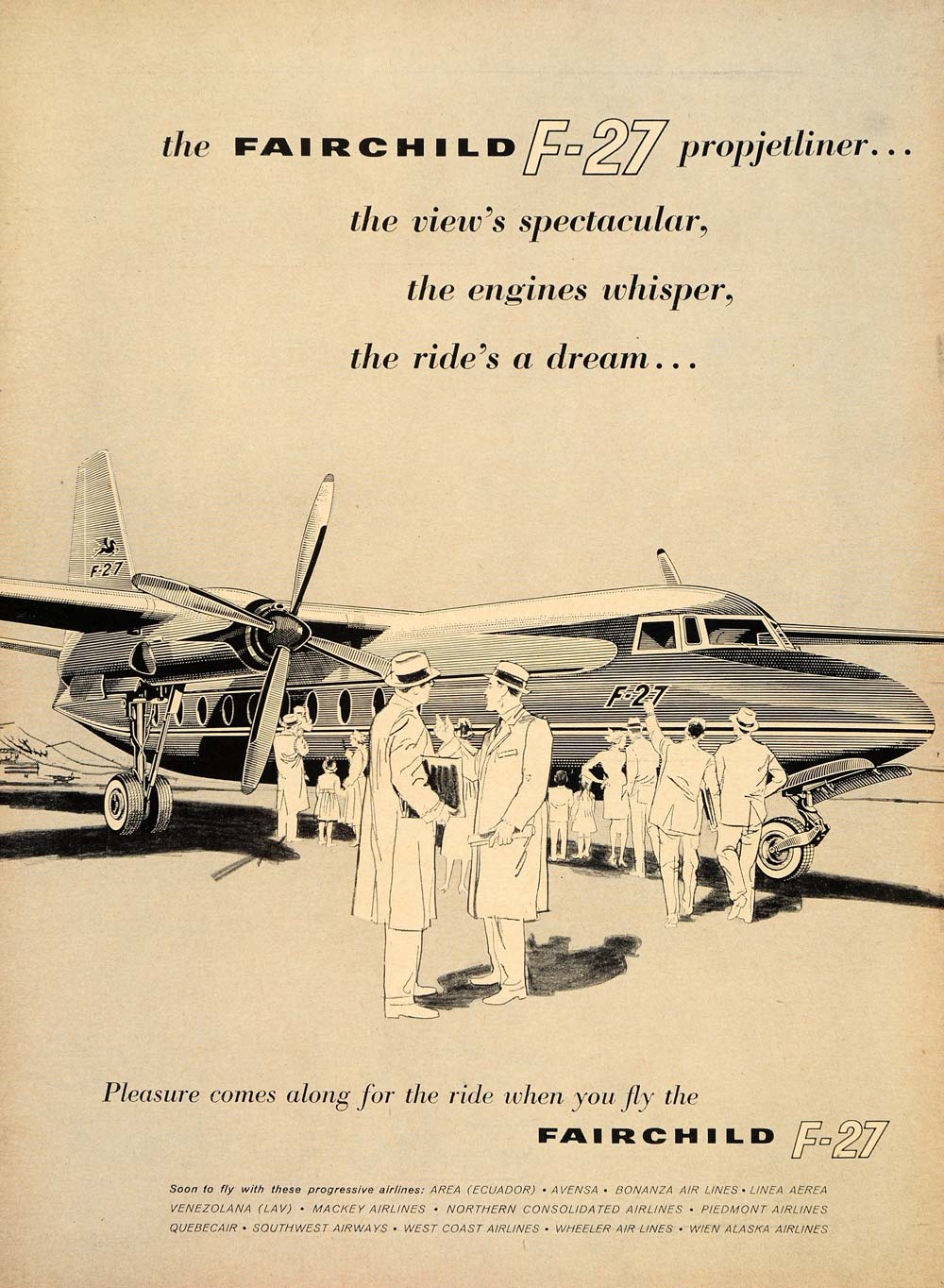 1958 Ad Fairchild F27 Propjetliner Aircraft Farmingdale - ORIGINAL TM3