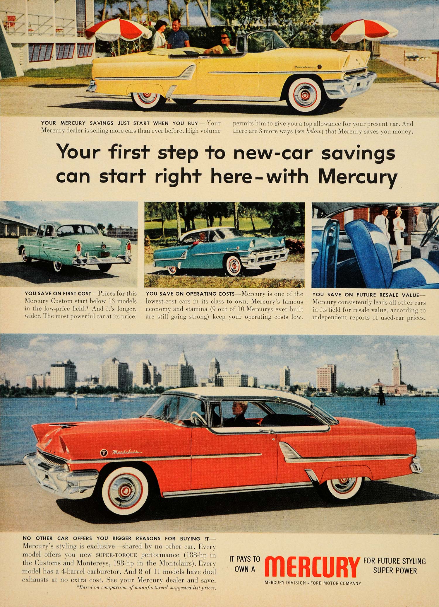 1955 Ad Beach Ford Mercury Monterey 4 Barrel Carburetor - ORIGINAL TM3